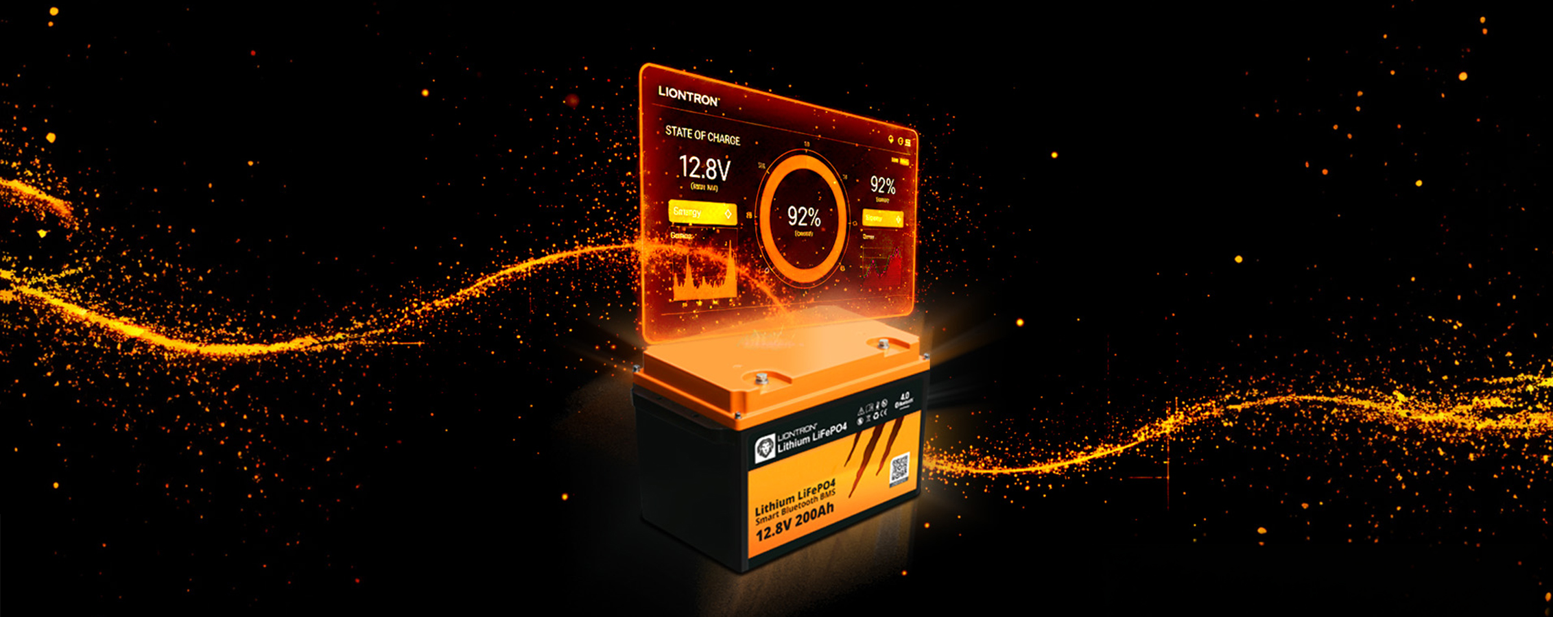 EKOcast Coordinator: Batterie mit angezeigten Live-Daten wie Ladezustand und Spannung